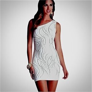 Bebe‎ NWT Bodycon Dress Medium Studded One Shoulder Party Cocktail White